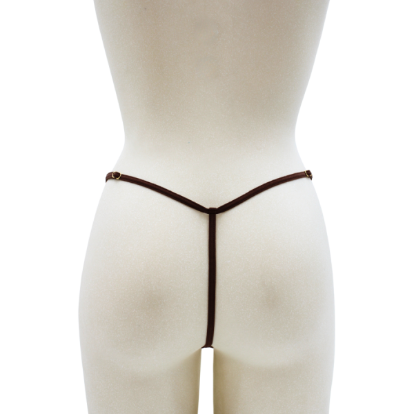 String en dentelle marron ouvert avec chaînes dorées 